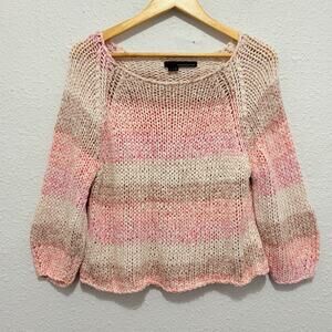 360 Sweater Cotton Knit Sweater Open Knit Scoop Neck Preppy Striped Coastal